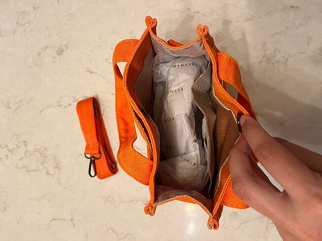 Turuncu Mini Kanvas Çanta - Görsel 5