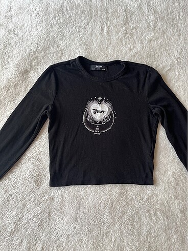 Bershka Crop Siyah Uzun Kollu
