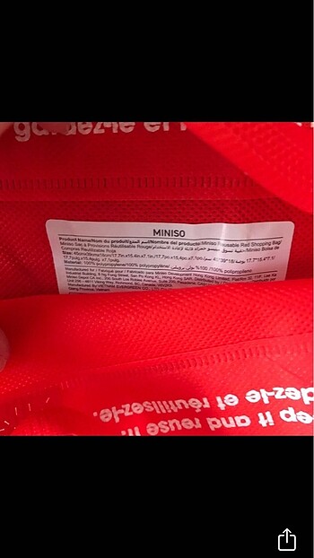 Beden kırmızı Renk Miniso alışveriş çantası