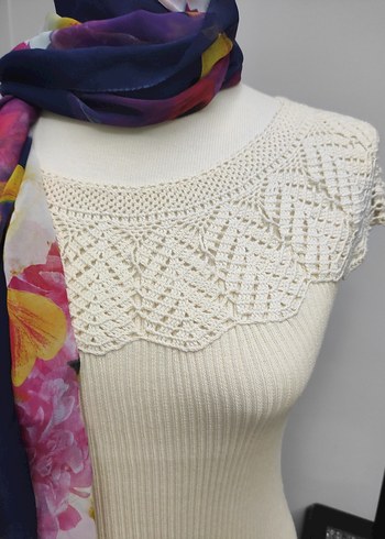 Dantel Detaylı Çok Renkli Bohem Örgü Kadın  buluz - Görsel 5