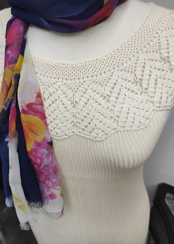 Dantel Detaylı Çok Renkli Bohem Örgü Kadın  buluz - Görsel 2