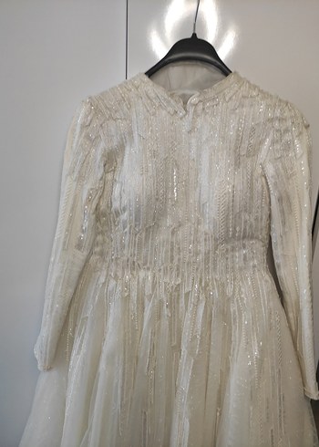 Bohem Tarzda Yüksek Yaka Beyaz A Kesim Gelinlik - Görsel 4