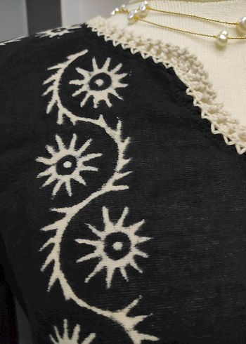 taş baskı Nakışlı Siyah Bohem Uzun Tunik - Görsel 2