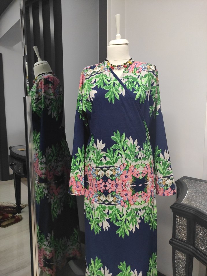 Çiçek Desenli Uzun Kollu Bohem Kimono - Görsel 2