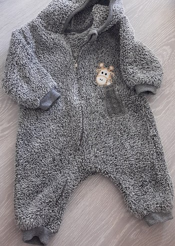 Gri Peluş Erkek Bebek Tulum