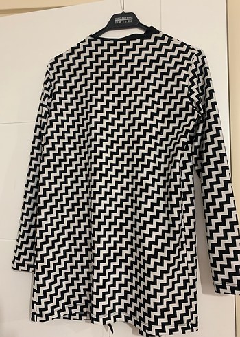 Düğmeli Siyah Beyaz Desenli Kadın Ceket - Görsel 10
