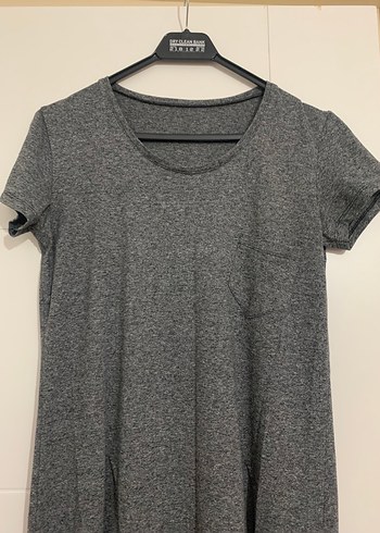 Gri Uzun Yırtmaçlı Rahat Kesim Kadın Elbise - Görsel 6