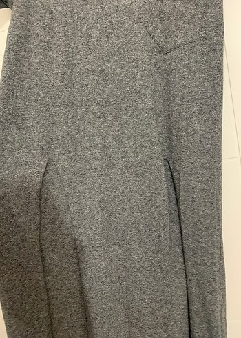 Gri Uzun Yırtmaçlı Rahat Kesim Kadın Elbise - Görsel 8