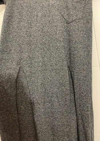 Gri Uzun Yırtmaçlı Rahat Kesim Kadın Elbise - Görsel 9