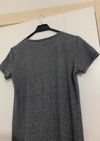 Gri Uzun Yırtmaçlı Rahat Kesim Kadın Elbise - Görsel 12