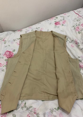 Bej Keten Düğmeli Bohem Yelek - Görsel 4