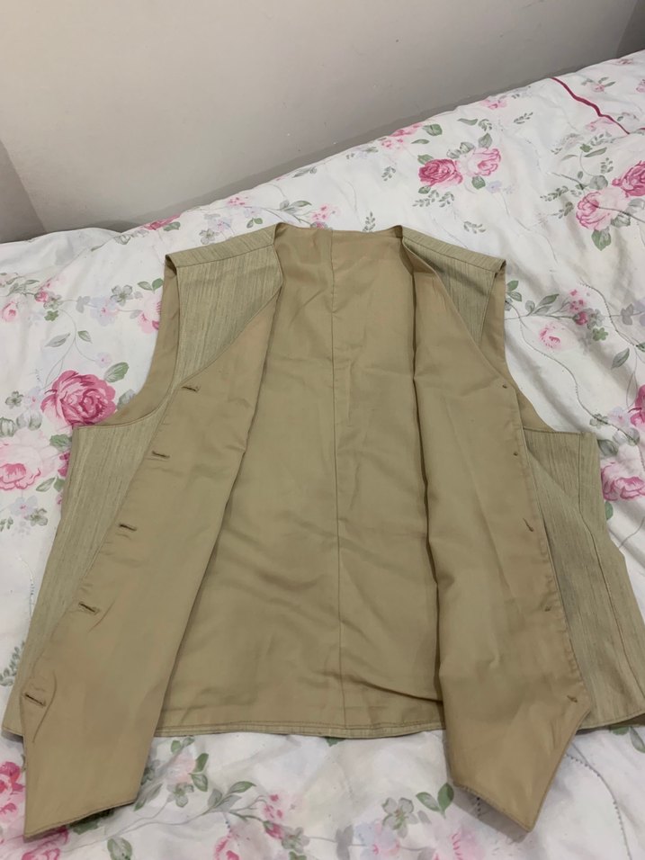 Bej Keten Düğmeli Bohem Yelek - Görsel 4