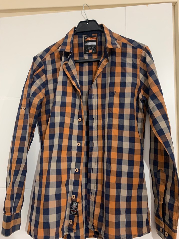 Düğmeli Uzun Kollu Kahverengi Ekose Erkek Gömlek - Görsel 2