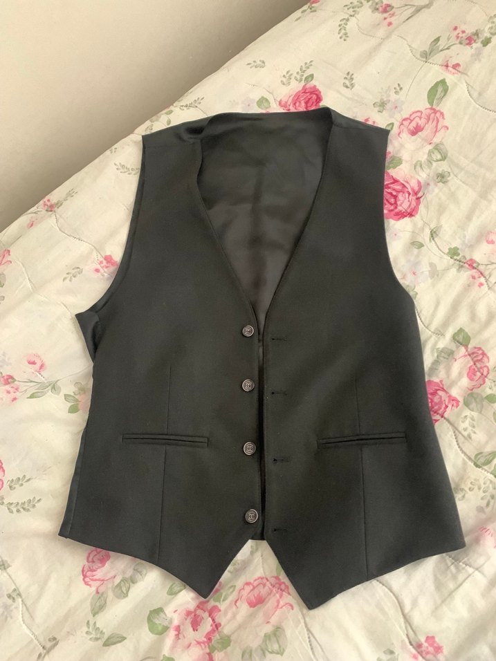 Düğmeli Siyah Erkek Yelek - Görsel 2