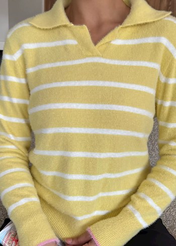 Sarı Çizgili Kadın Kazak - Görsel 2