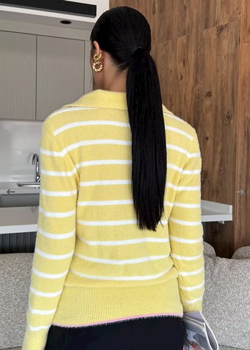 Sarı Çizgili Kadın Kazak - Görsel 5