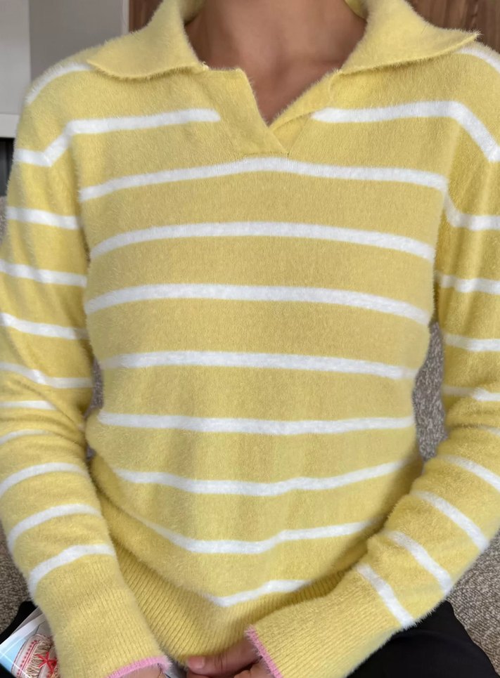 Sarı Çizgili Kadın Kazak - Görsel 2