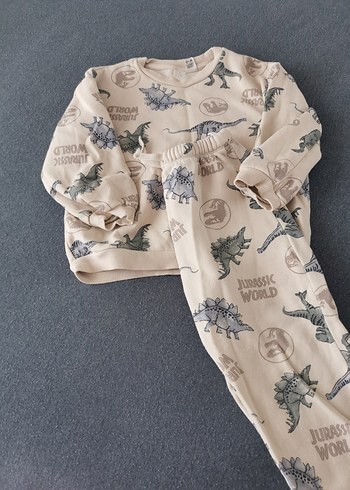 Bej dinozor Baskılı Erkek Çocuk Pijama Takımı