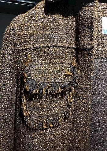 Düğmeli Kahverengi Kısa Kadın Yün Ceket - Görsel 3