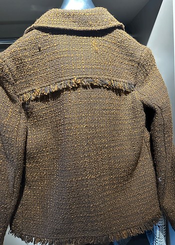 Düğmeli Kahverengi Kısa Kadın Yün Ceket - Görsel 4