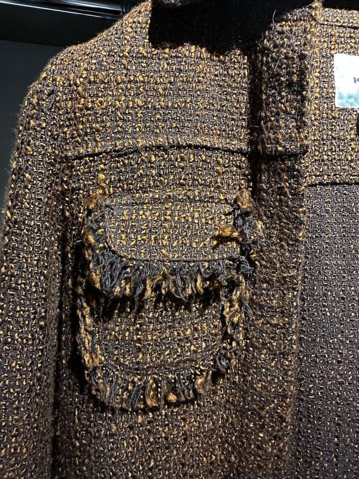 Düğmeli Kahverengi Kısa Kadın Yün Ceket - Görsel 3