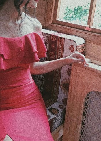 Kırmızı Uzun Fırfırlı  Abiye Elbise - Görsel 5