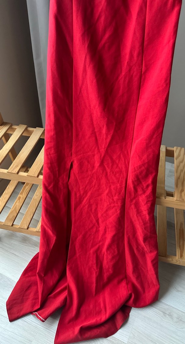 Kırmızı Uzun Fırfırlı  Abiye Elbise - Görsel 3