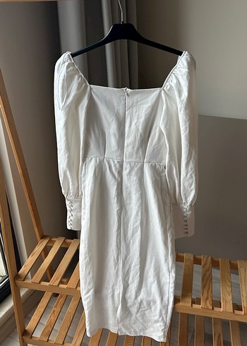 Düğmeli Beyaz  Midi Elbise - Görsel 2