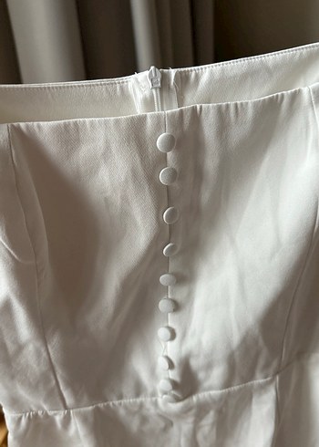 Düğmeli Beyaz  Midi Elbise - Görsel 4