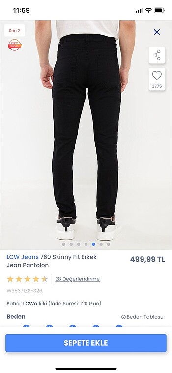 34 Beden Erkek skinny fit jean