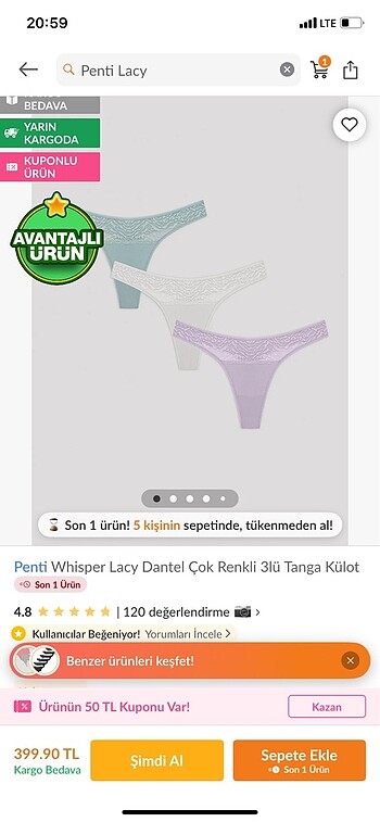 Penti lacy dantel tanga üçlü - Görsel 2