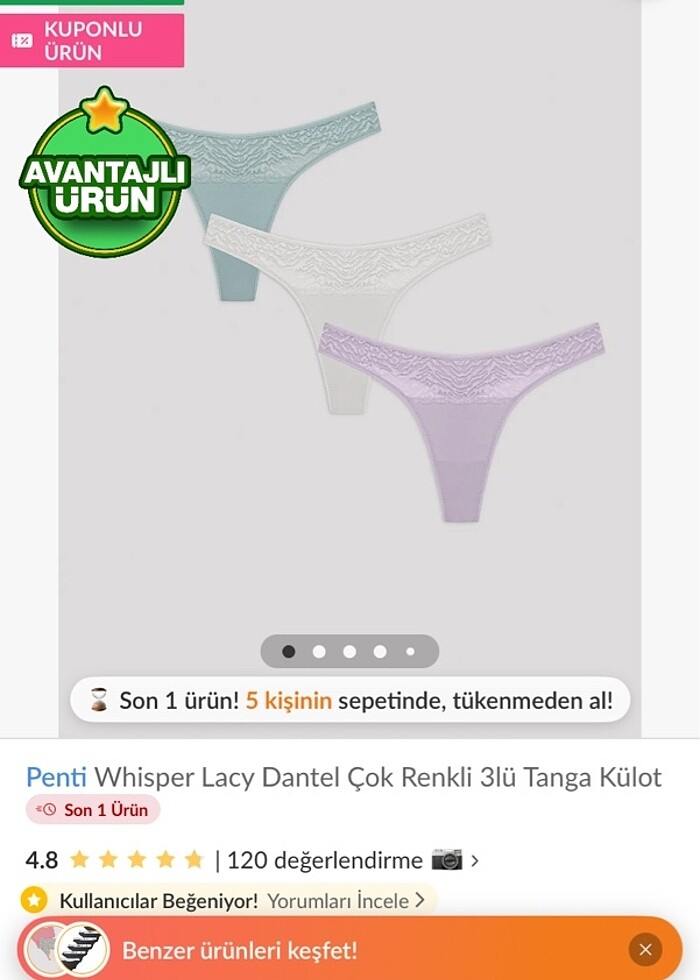 Penti lacy dantel tanga üçlü - Görsel 2