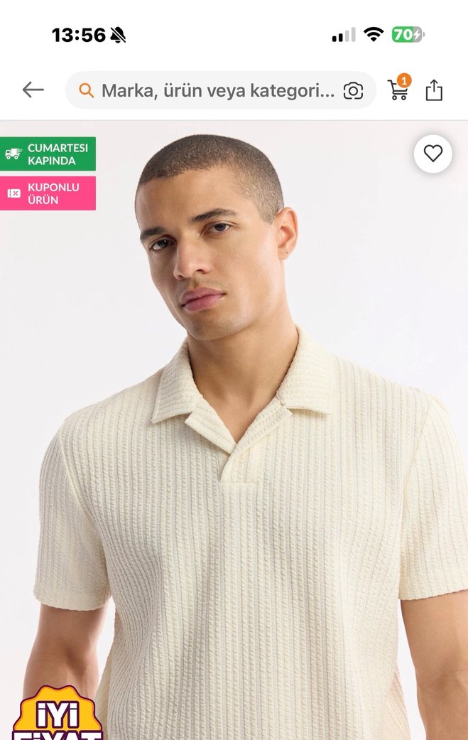 Bej Kısa Kollu Polo Yaka Erkek Tişört Avva - Görsel 2