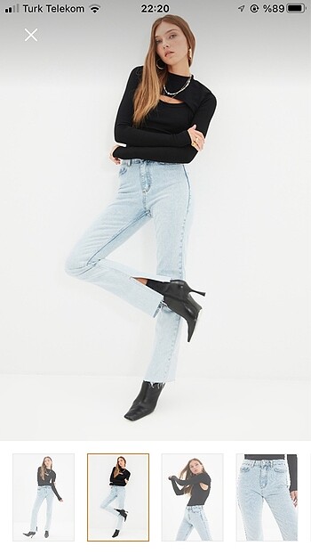 Trendyol yırtmaçlı mavi jean