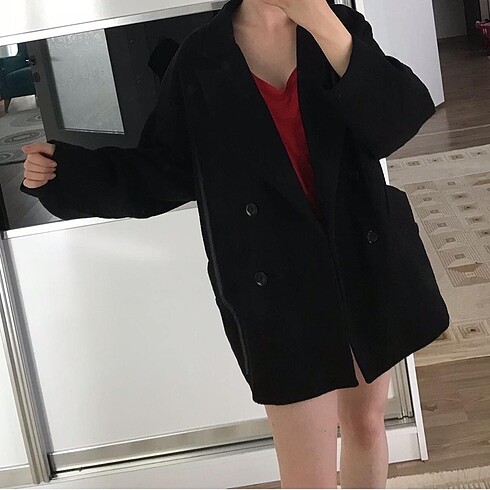 Siyah oversize kaşe kaban