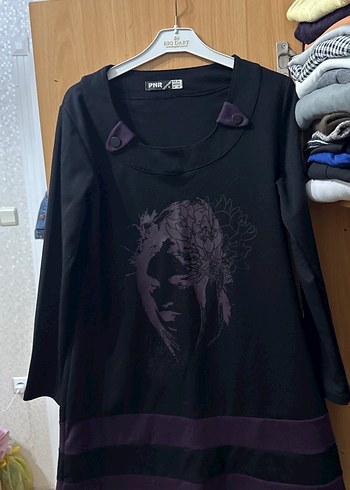 Mor Baskılı Gotik Uzun Kollu Hamile Elbisesi - Görsel 2