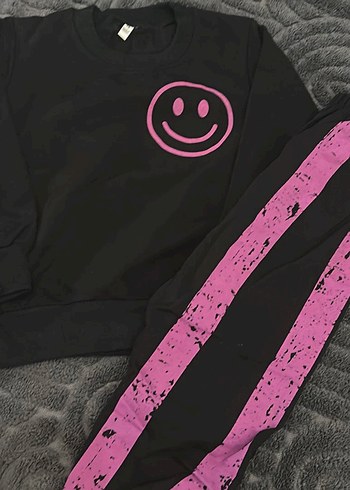 Kızlar için Pembe Baskılı Rahat Eşofman Takımı - Görsel 2