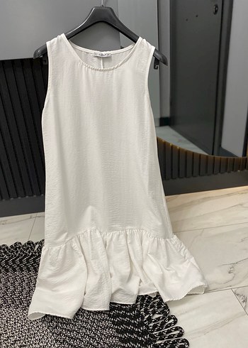 Kadın Beyaz Kolsuz Mini Keten Elbise - Görsel 6