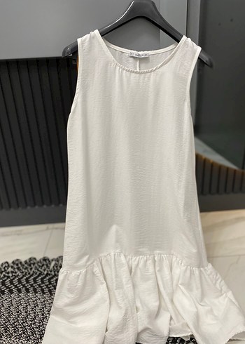 Kadın Beyaz Kolsuz Mini Keten Elbise - Görsel 4