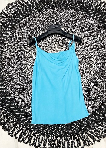 Mavi Askılı Drapeli Mini Bluz - Görsel 2