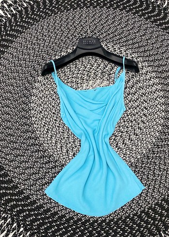 Mavi Askılı Drapeli Mini Bluz - Görsel 3