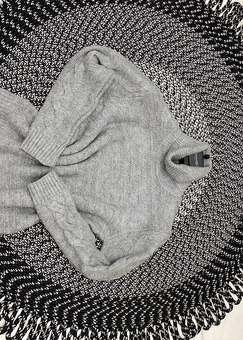 Gri Yün Kadın Boğazlı Triko Kazak - Görsel 5