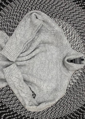 Gri Yün Kadın Boğazlı Triko Kazak - Görsel 3