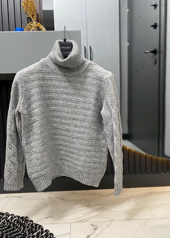 Gri Yün Kadın Boğazlı Triko Kazak - Görsel 2