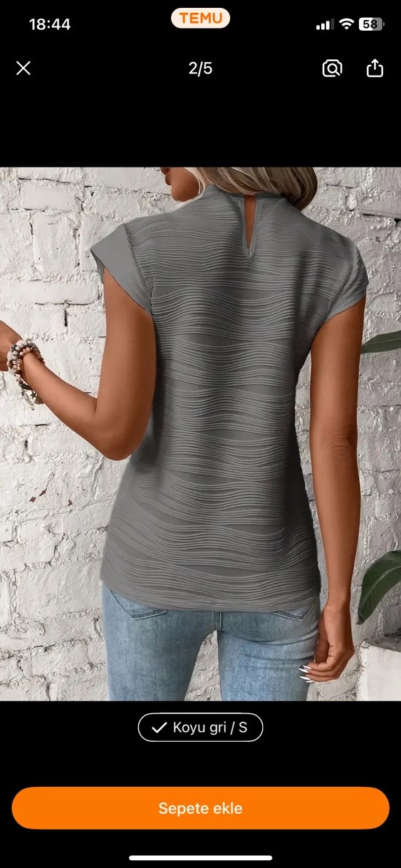 Gri Pliseli Kısa Kollu Kadın Bluz - Görsel 4