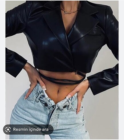 Crop deri ceket