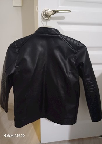 Siyah Erkek Çocuk Deri Biker Ceket - Görsel 4