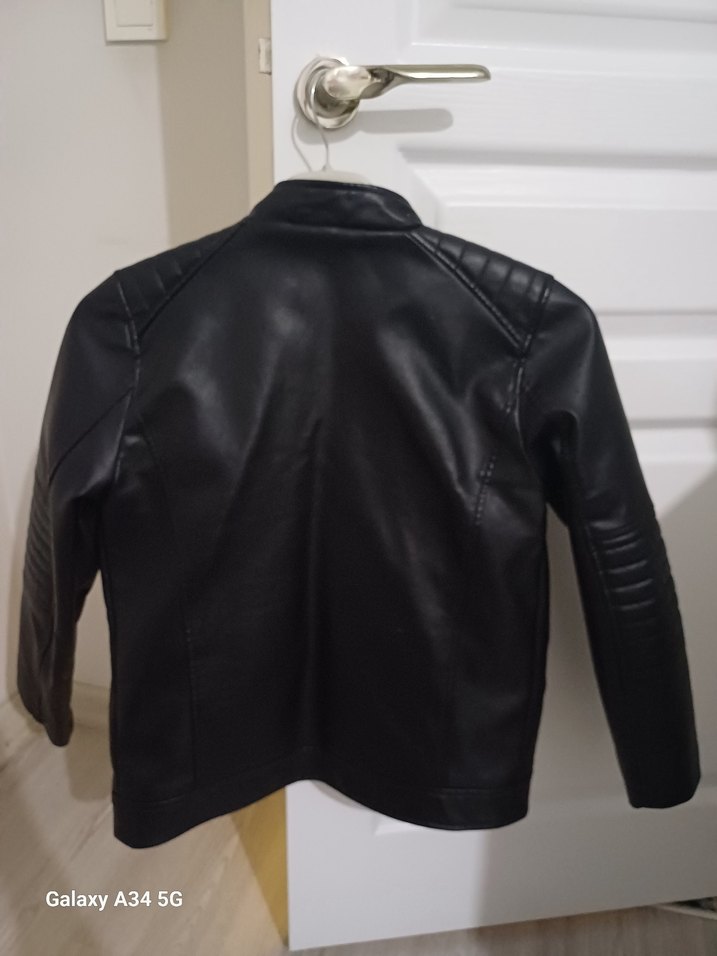 Siyah Erkek Çocuk Deri Biker Ceket - Görsel 4