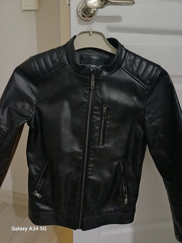 Siyah Erkek Çocuk Deri Biker Ceket - Görsel 3