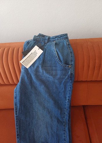 m Beden Kadın Mavi Bol Kesim Midi Kot Pantolon